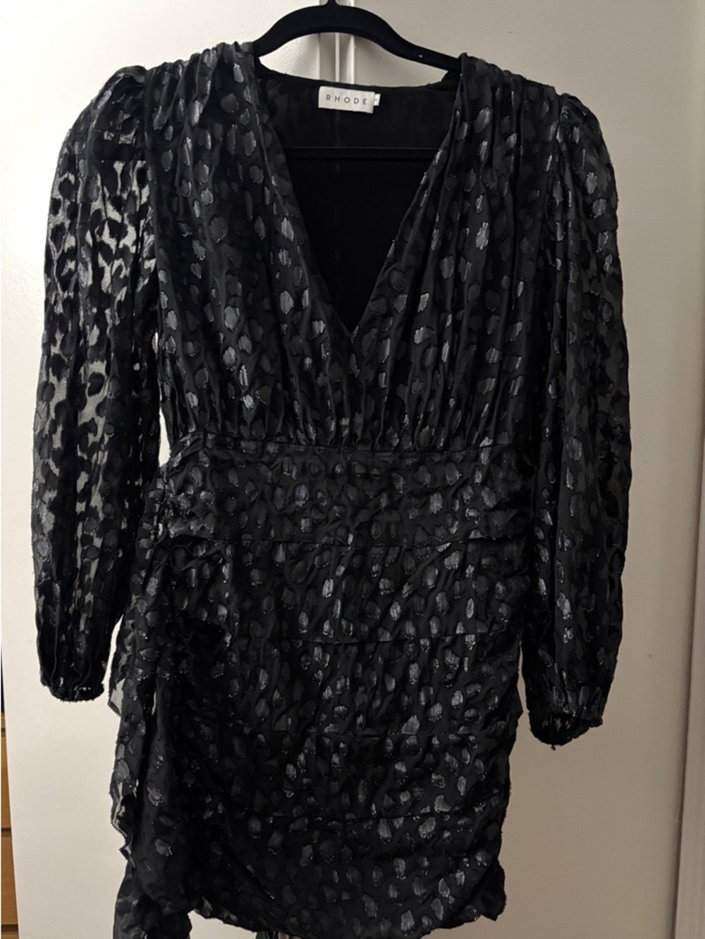 RHODE Black Metallic Spot Long-Sleeve V-Neck Dress